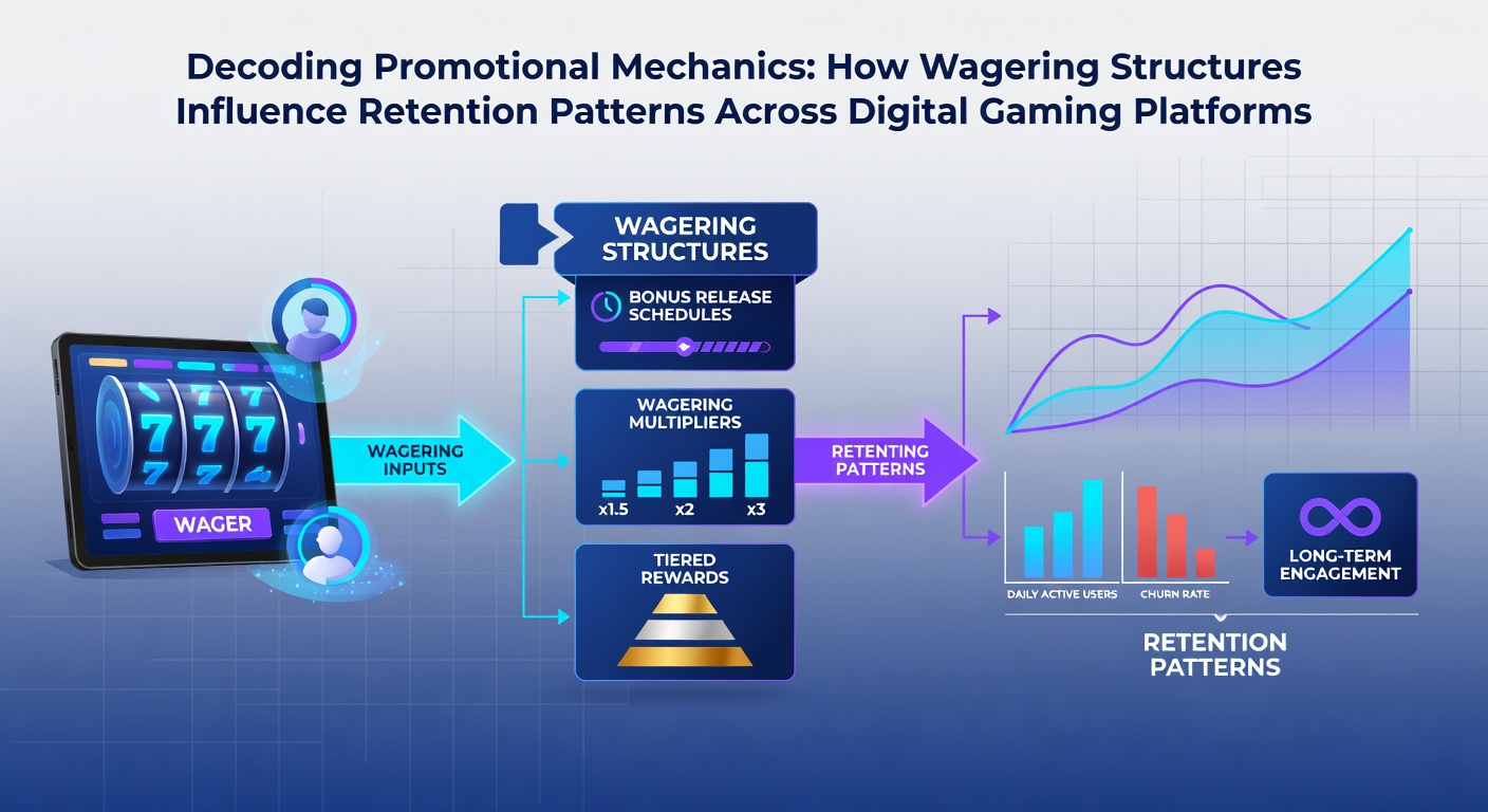 Digital gaming interface showing wagering requirement progress bars and player retention metrics on a casino platform dashboard