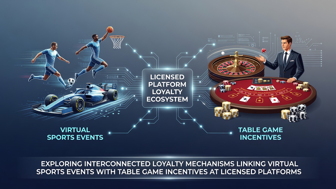 Loyalty program interface showing virtual sports events connected to table game rewards on a licensed gaming platform