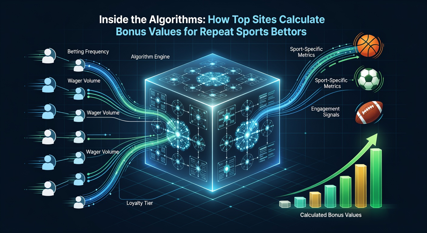 Sports betting platform dashboard displaying algorithmic bonus calculations for repeat users