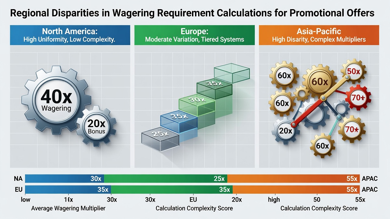 Comparison chart of wagering multipliers and contribution rates by region July 2026
