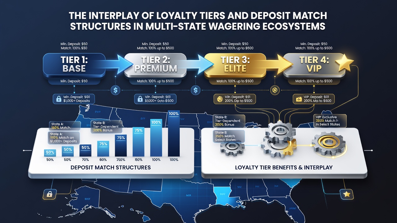 Multi-state operator dashboard displaying loyalty tier and deposit match configurations side by side