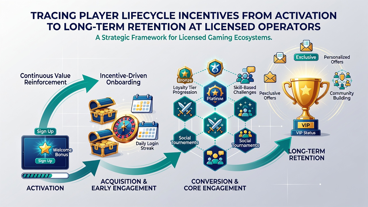 Chart displaying retention metrics and incentive effectiveness across different player lifecycle stages in licensed operations